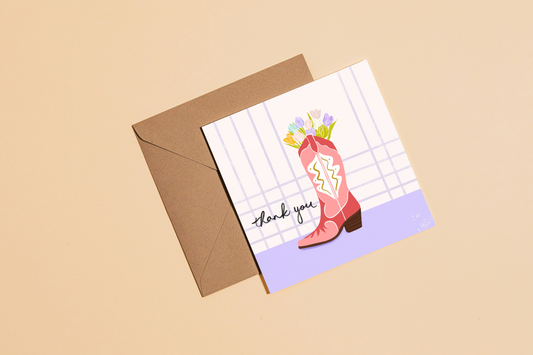 Cow Girl Boot Thank you Greetings Card