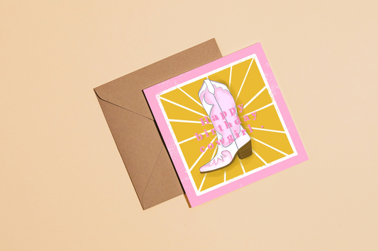 Cow Girl Boot Birthday Greetings Card