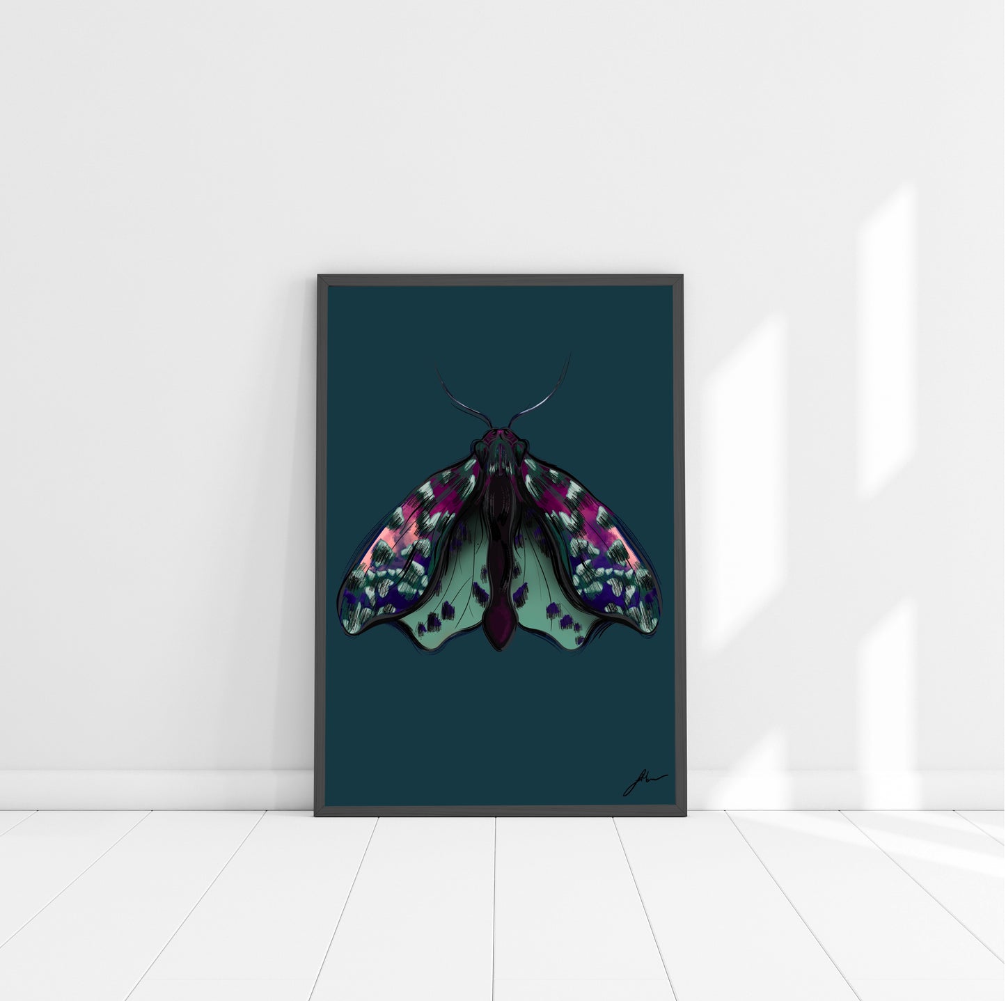 PURPLE & GREEN MOTH FNE ART PRINT